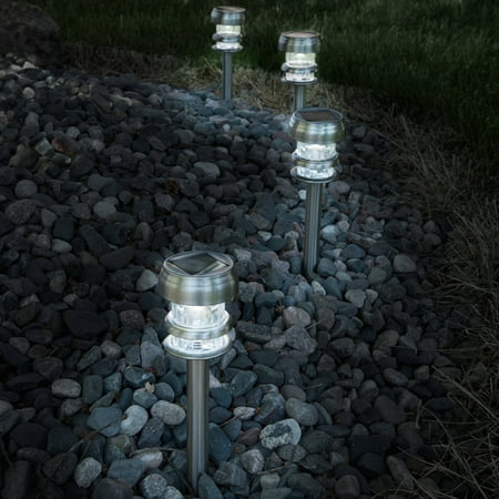 Solar Powered Lights Set Of 4 Led Outdoor Stake Spotlight Fixture Solar Powered Lights Set Of 4 Led Outdoor Stake Spotlight Fixture For Gardens Pathways And Patios By Pure Garden Silver Com