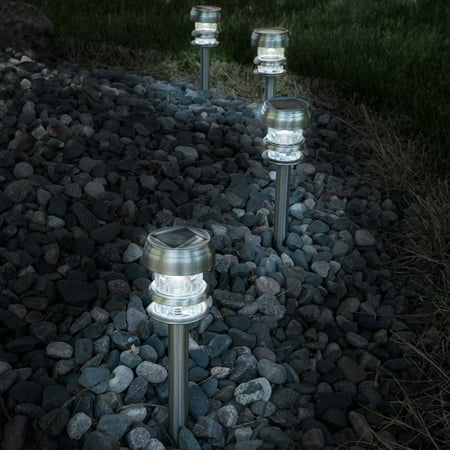 Solar Powered Lights (Set of 4)- LED Outdoor Stake Spotlight Fixture for Gardens, Pathways, and Patios by Pure