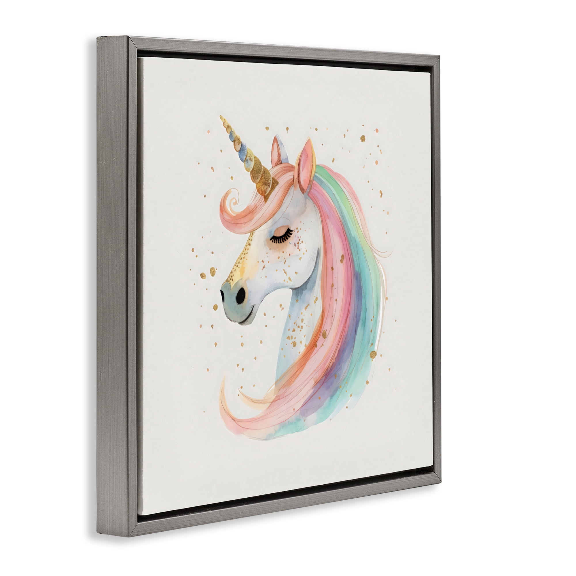 Stupell Industries Gold Accented Unicorn Gray Framed Floater Canvas Wall Art, design by Creative Studio