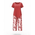 thumbnail image 6 of Snorda Pants Set for Women Short Sleeve Irregular Hem Top High-Waisted Leaf Print Capris Pants Summer Ladies Casual Matching Loungewear Outing Set, 6 of 6