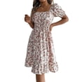 thumbnail image 2 of Women Off Shoulder Dress Floral Puff Sleeve Knee-Length A-Line Square-Neck Dresses White M, 2 of 9