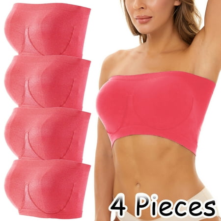 

4 Pieces Sports Bras For Women Plus Size Strapless Bra Bandeau Tube Padded Top Stretchy Yoga Fitness Bra