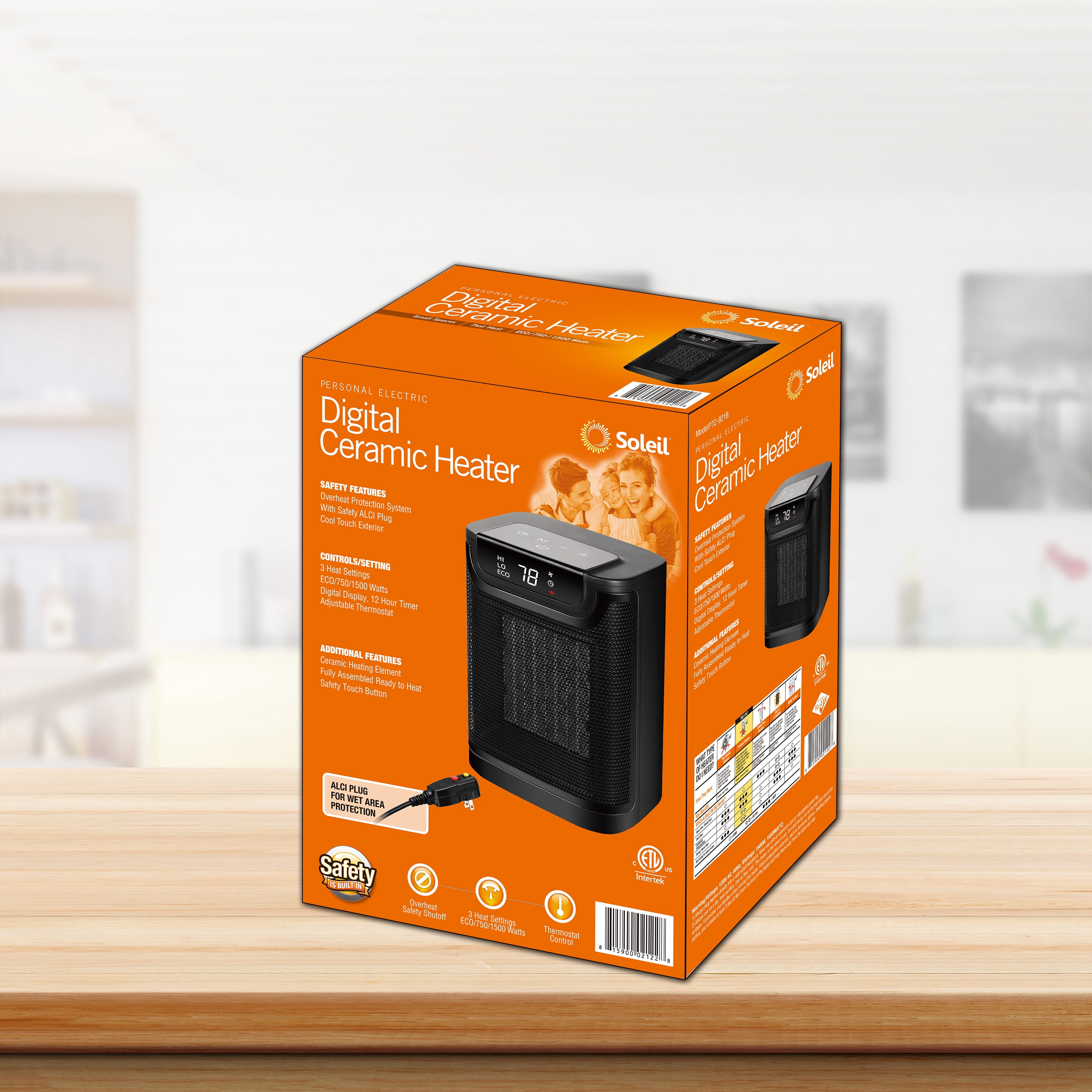(4 pack) Soleil Digital Ceramic Heater  1500W,Space Heaters for Inside,Portable Electric Heater for Home ,PTC Ceramic Fast Safety Energy Efficient Heater, Black Color,Indoor use only