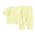 thumbnail image 1 of Birdeem Mode Filles Décontracté Manches Courtes Hauts Col Rond Bouton Pantalons Longs Unis Ensembles, 1 of 10