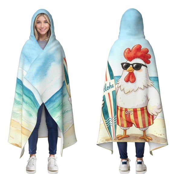 Beach Rooster Wearable Blanket Hoodies for Women Men Adults Rooster Lovers Soft Cozy Funny Roosters Hooded Blankets for Couch Home Decor Birthday Gifts 60×80 Inch