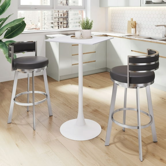 Valleta Bar Table White Bar Table, Modern Style, Faux Wood MDF square shape tabletop, Steel, Indoor Bar