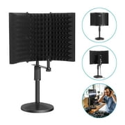 Compact Microphone Isolation Shield with Desk Mic Stand, Mic Sound Absorbing Foam Reflector for Sound Recording, Podcasts, Vocals, Singing and Broadcasting