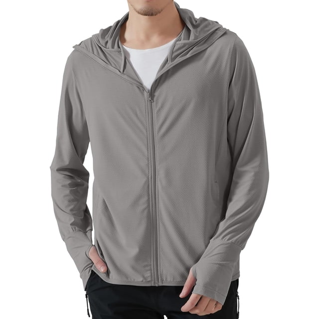 Locachy Veste à Capuche Légère pour Hommes UPF 50+ Protection Solaire Extérieure à Fermeture Éclair Complète Manches Longues pour la Pêche Randonnée Performance