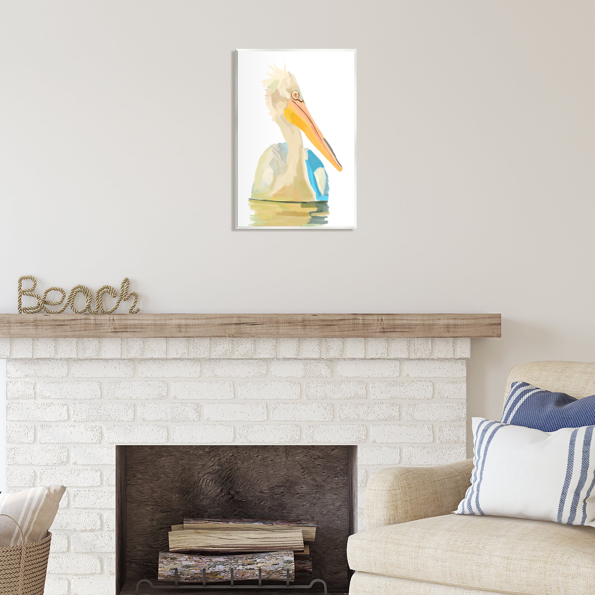 Stupell Industries Pelican Swimming Nature Portrait Coastal Painting Unframed Art Print Wall Art