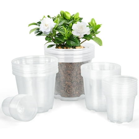 BAODELI Clear Nursery Pots, 45-Pack Transparent Plastic Plant Pots with Drainage Holes for Indoor & Outdoor Gardening