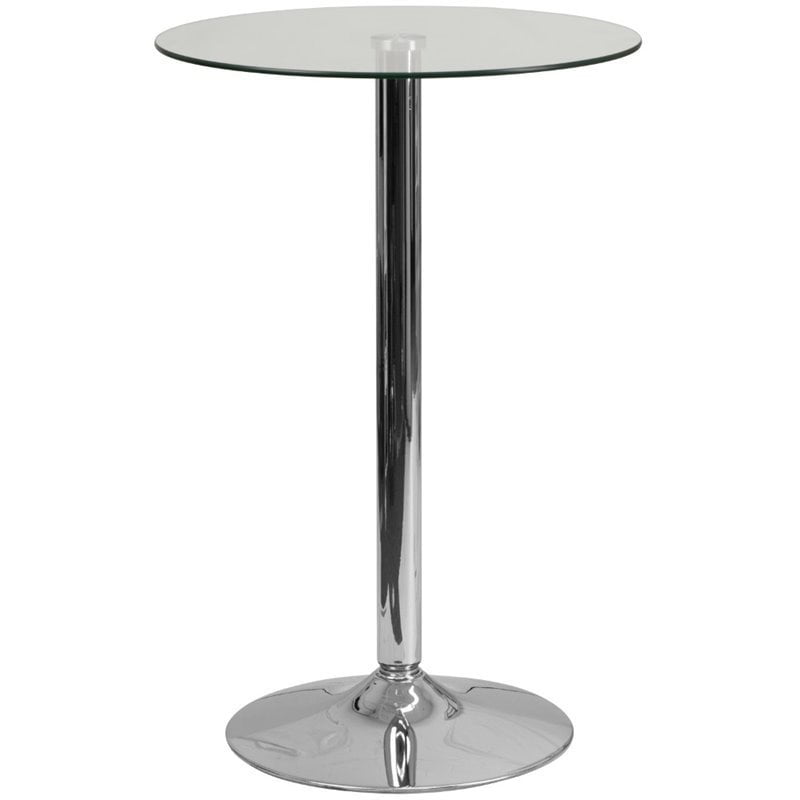 Bowery Hill 23.5" Round Adjustable Glass Top Bar Table