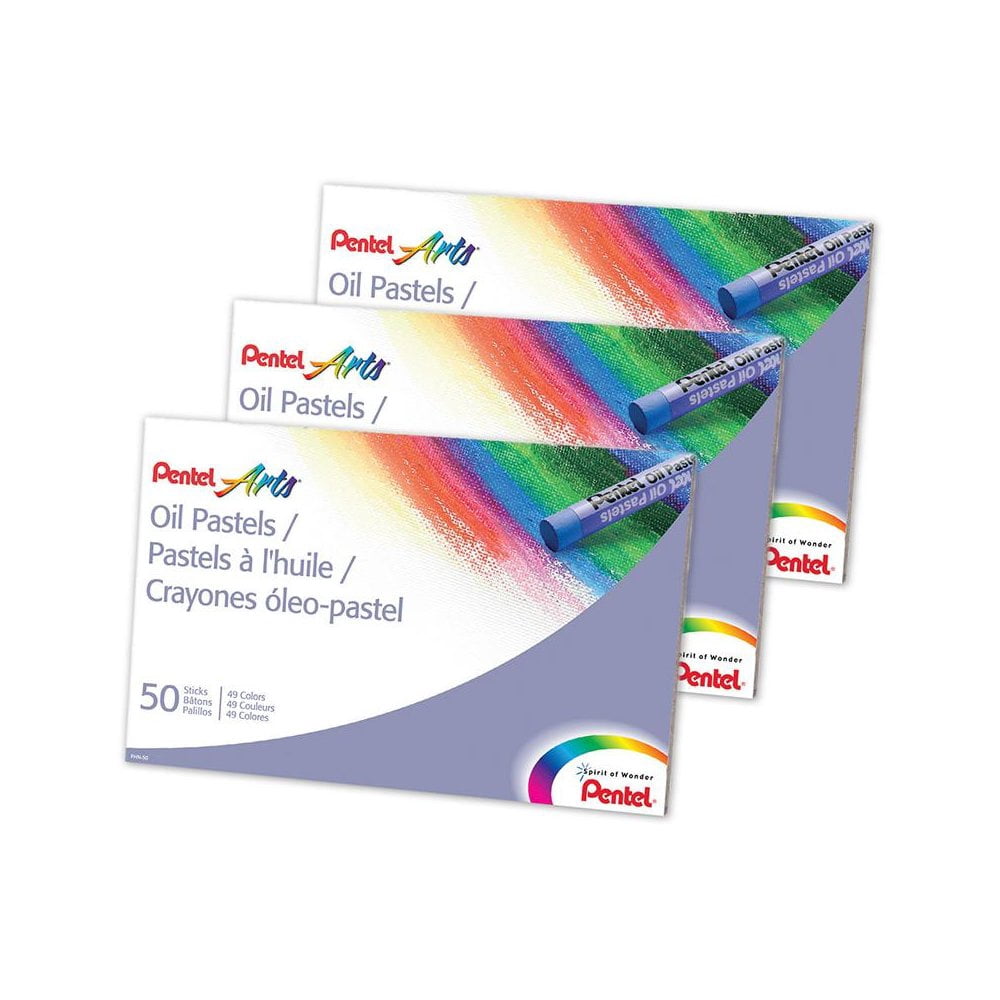 Pentel of America PENPHN50-3 Oil Pastels - 50 Count - Pack of 3