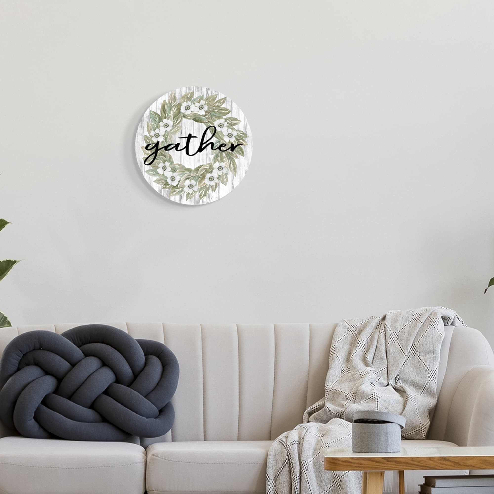 Stupell Industries Gather Phrase Country Floral Wreath Flower Greenery,12 x 12,Design By Cindy Jacobs