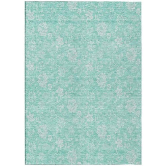 HomeRoots 581404 8 x 10 ft. Floral Washable Indoor & Outdoor Rectangle Area Rug, Aqua & Ivory