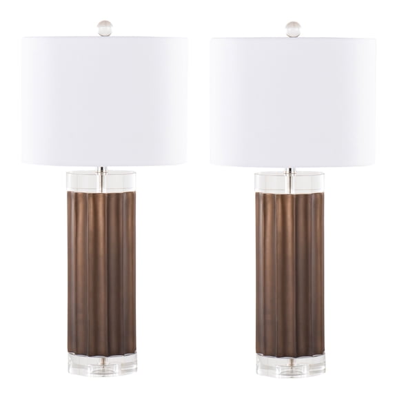 LumiSource Cylinder Fluted 29.25" Polyresin Table Lamp (Set of 2) Matte Golden Bronze