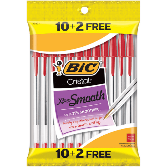 BIC Cristal Xtra Smooth Ball Pen, Red, 10+2 Pack