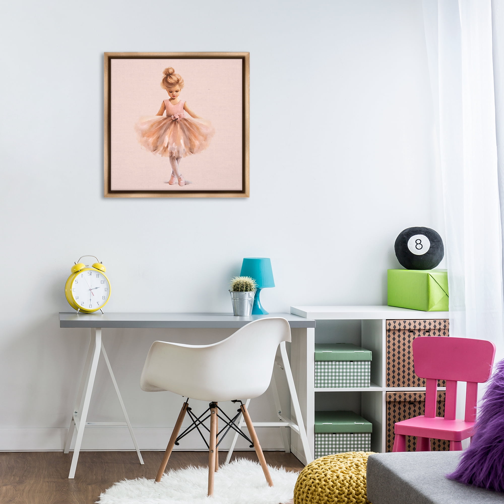 Stupell Industries Pink Ballerina Girl People Painting Brown Floater Framed Canvas Art Print Wall Art, 25 x 25