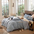 thumbnail image 7 of MooMee Wavy Striped Duvet Cover Set King 100% Washed Cotton Linen Like Textured Breathable 3-Piece (Cornflower Blue, 104"x90"), 7 of 7