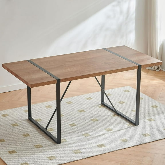 NORDICANA 66" Large Dinner Table for 6 Seat Wood Dining Room Table, Rectangular Farmhouse Modern Kitchen Table