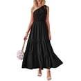 thumbnail image 1 of Vestido PRETTYGARDEN Maxi Negro Sin Mangas con Nudo y Un Hombro XXL, 1 of 8