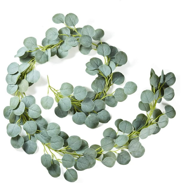 Guirnalda de eucalipto artificial, hojas de eucalipto falsas, vid de eucalipto, guirnalda de hojas verdes hecha a mano para bodas, hogar, cocina, oficina, boda, fiesta, decoración de paredes
