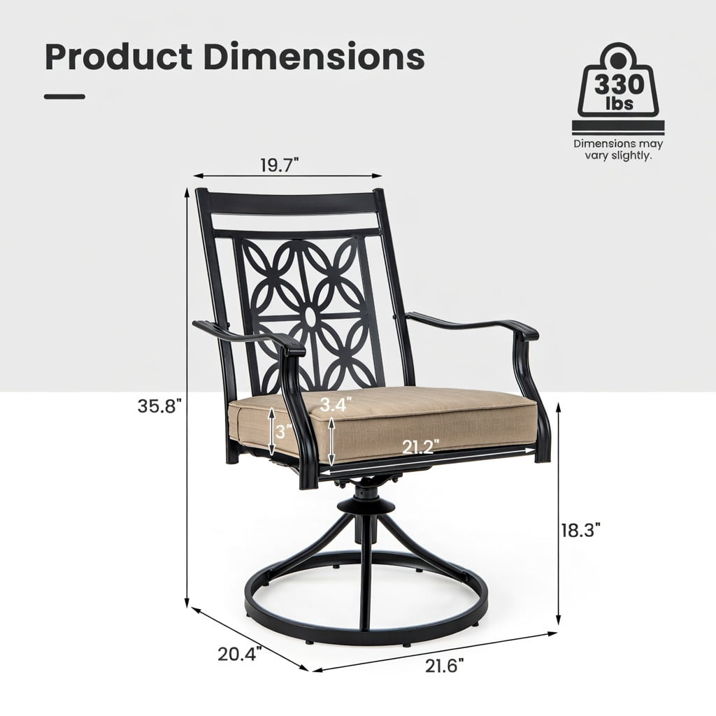 Hommoo 2-Pack Outdoor Swivel Patio Chairs with Blossom Pattern Backrest, Thick 3.5" Cushions, Heavy-Duty Metal Frame, Weather-Resistant Garden Seating, Black
