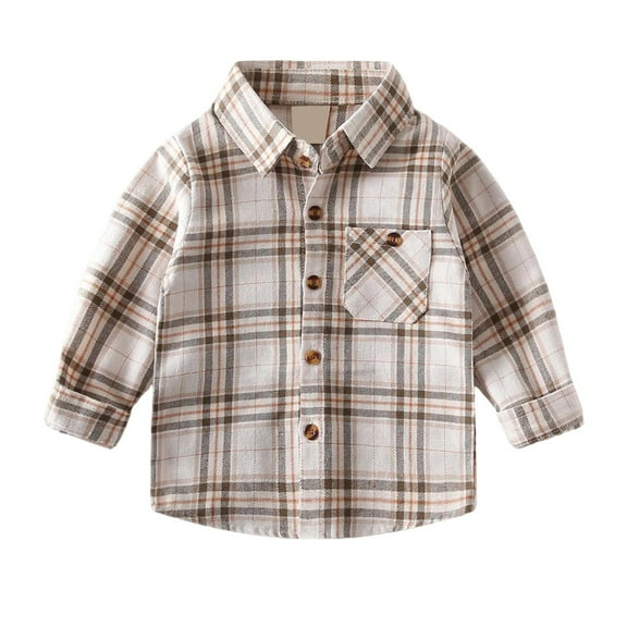 WOYY Boys Plaid Long Sleeve Shirt Cotton Casual Button Down Shirt for Spring Fall