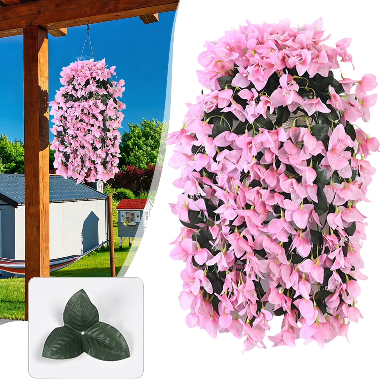 Artificial Faux Bougainvillea Flowers Plants for Outdoor Decoration, 1 PCS Fake Silk Long Trailing Vines UV Resistant Realistic for Front Door Porch Planter Patio Balcony,Light pink,28.74"