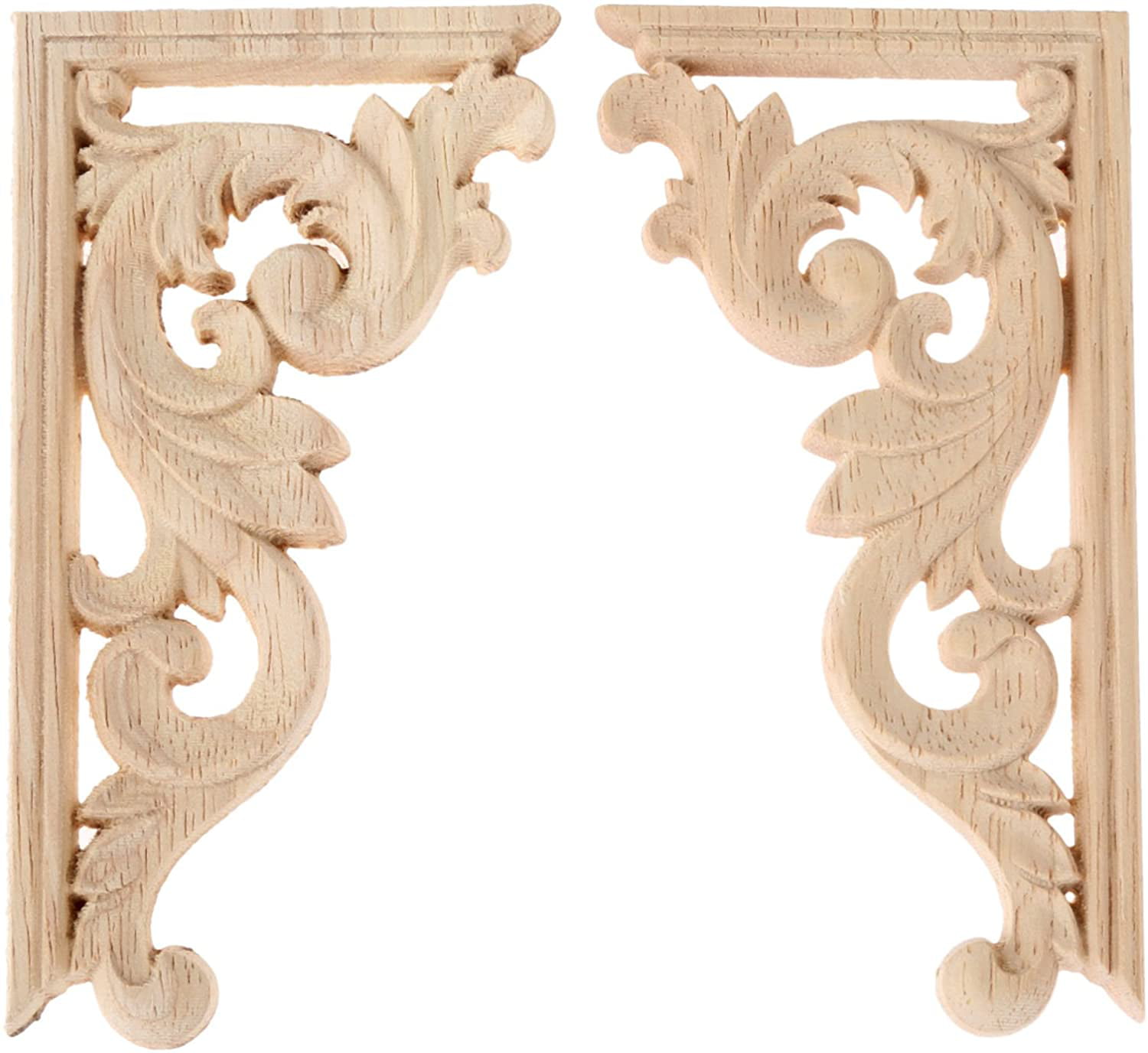 Unpainted Wood Carved Floral Decal Door Cabinet Onlay Applique Frame Decoration 