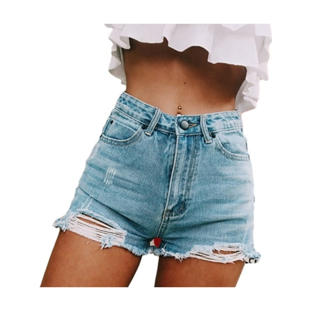 Opperiaya Women s Short Jeans High Waist Classic Holes Shorts for Female