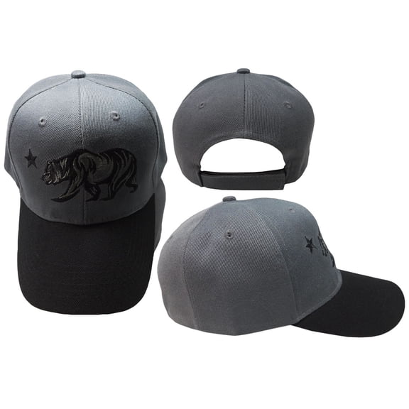 California Republic Bear Black and Grey Gray Ball Cap Hat