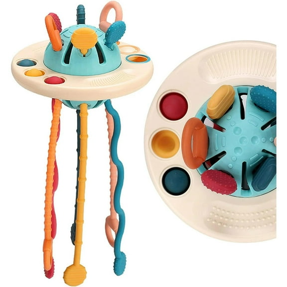 Silicone Pulling UFO Baby Activity Toy With Multi Textured Surfaces for Kids and Sensory Stimulation