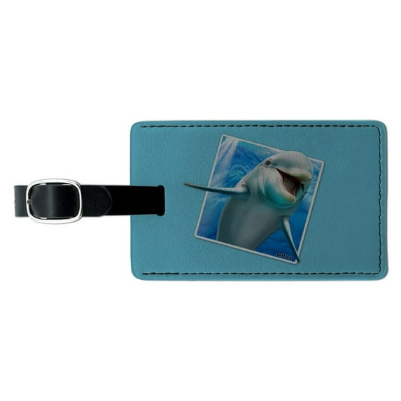 Dolphin Selfies Picture Rectangle Leather Luggage Card Suitcase Carry-On ID Tag