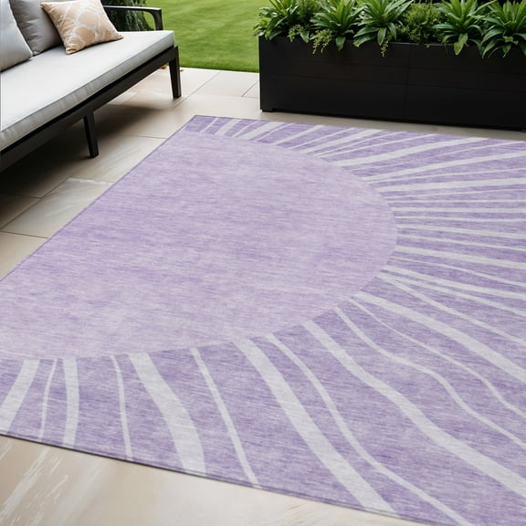 5' X 8' Lavender And Purple Abstract Washable Indoor Outdoor Area Rug