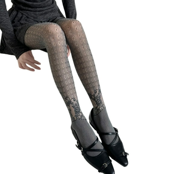 Womens Vintage Lace Tights with Irregular Floral Pattern Pantyhose Stockings for Party Nightclub or Date Outfits