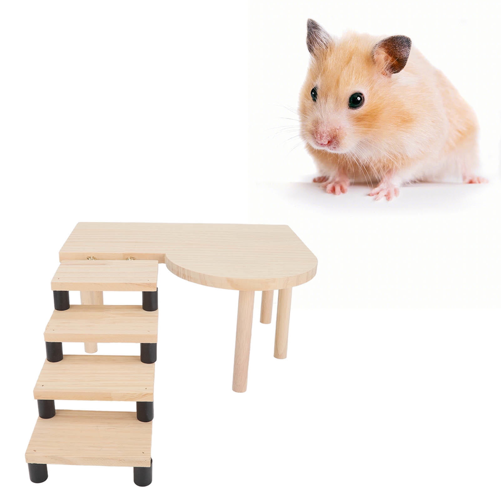 Suodoka Cute Wooden Hamster Platform & 5‑Step Stairs – Healthy Log Design, Easy Assembly, Multi‑Level Play for Hamsters & Guinea Pigs