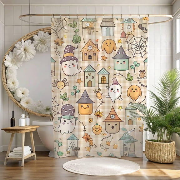 Cottagecore Kawaii Floral Boho Ghost Elegant Shower Curtain Botanical Print Shower Curtain Whimsical Farmhouse Decor Maximalist Decor for Indoor Outdoor