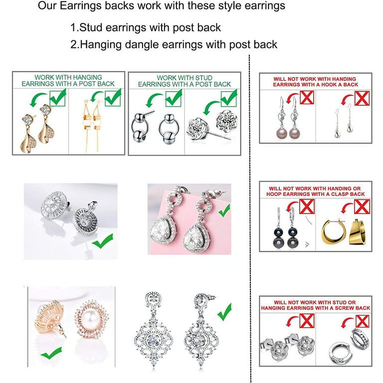 3 Pairs Earring Lifters Backs Sterling Silver Hypoallergenic Adjustable  Secure Lifts Earring Jewelry, Heart-Shaped, Crown & Clover Style