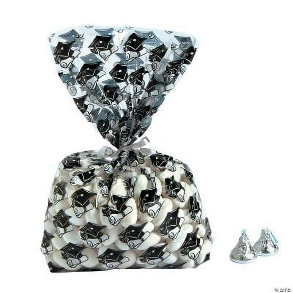 Fun Express Cellophane 5" x 2.5" x 11.5" Graduation Goody Bags, 12 Count