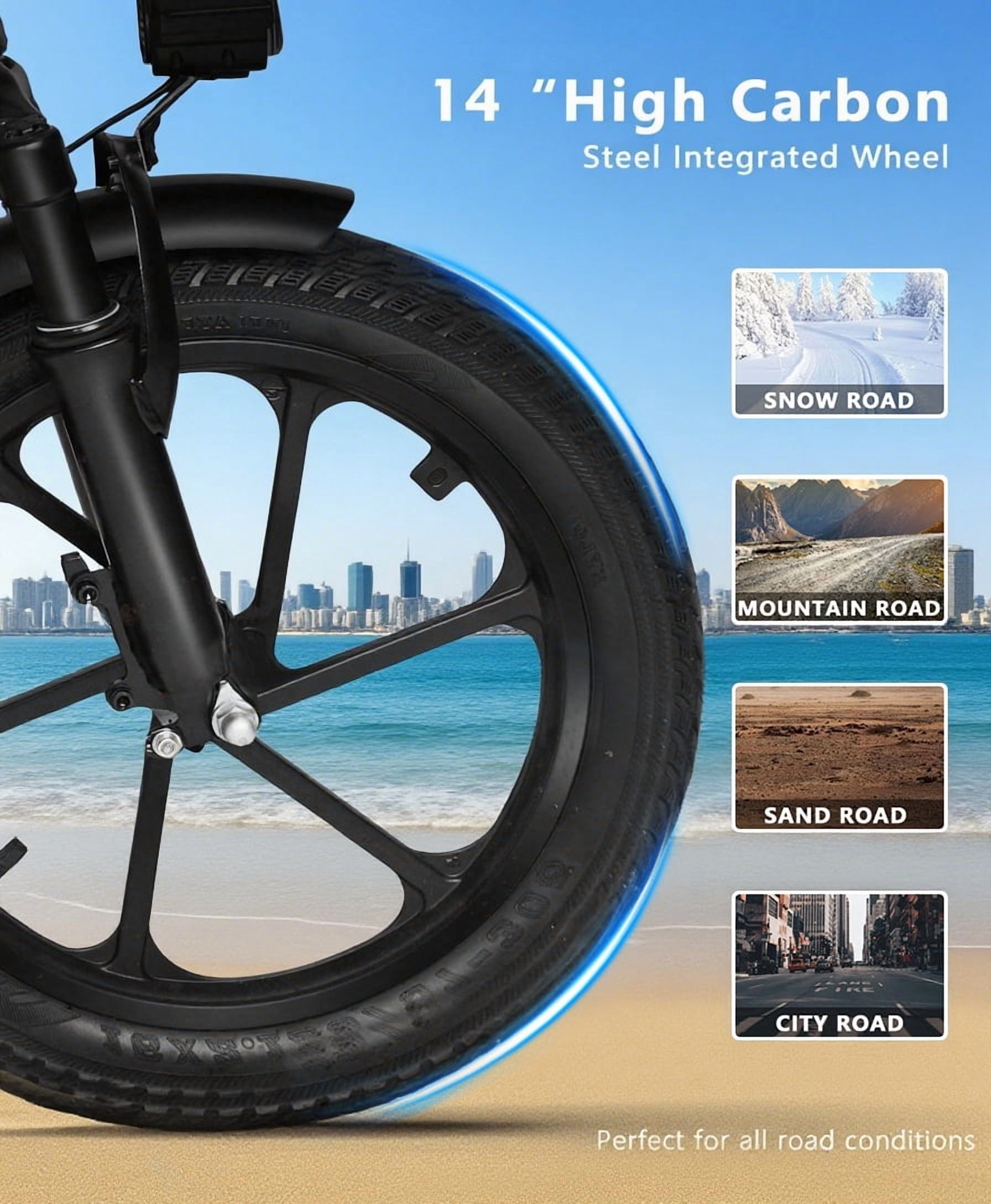 BroPath Electric Bike for Adults, Ebike, 14" Folding Electric Bike,500W High Motor, 20MPH, 20+Miles(MAX),Commuter Folding Ebike, 576Wh Removeable Battery, 3 Riding Mode,Mini E Bikes for Teens,UL2849