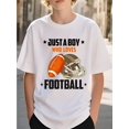 thumbnail image 1 of Boys' Rugby Helmet Graphic T-Shirt - Lightweight, Breathable, Quick-Dry Crewneck with "JUST A BOY WHO Loves Football" Print - Perfect for Summer Outdoor Activities & Casual Wear, 1 of 6