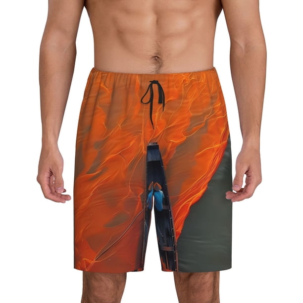 Fotbe Orange Net Fishing Boat Pantalones Cortos de Pijama para Hombre, Ropa de Dormir, Pantalones de Pijama Cortos para Hombre-X-Large