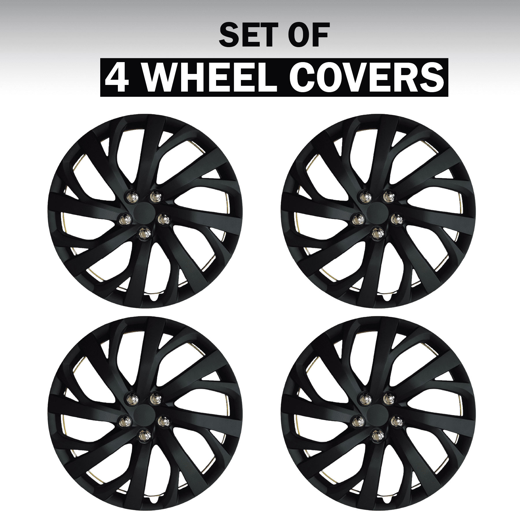 16-inch Black Wheel Covers (Hubcaps) - Set of 4 - Fits Most Cars