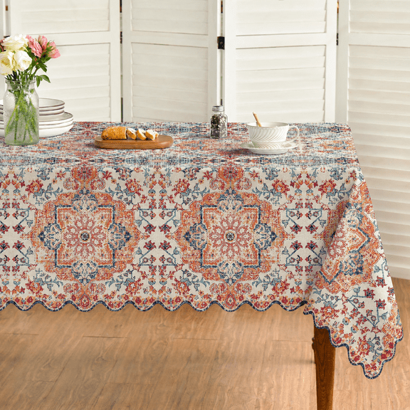 Verolix Boho Floral Tablecloth 60 x 84 Inch Rectangle, Vintage Medallion Pattern Table Cover, Polyester Fabric Tablecloth for Dining Room Kitchen Indoor Outdoor Decor