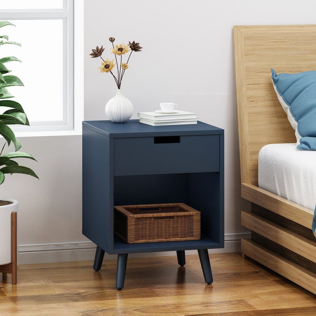 Ghp 15 40 X15 75 X20 60 Dark Blue Faux Wood Hand Crafted Nightstand W Shelf Drawer Walmart Com Walmart Com