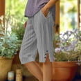 thumbnail image 2 of Tnhcen Women's Summer Striped Half Pants - Loose Straight Leg Knee-Length Pants with Pockets & Side Slit Buttons S-2XL Breathable & Comfy for Every Occasion, 2 of 5