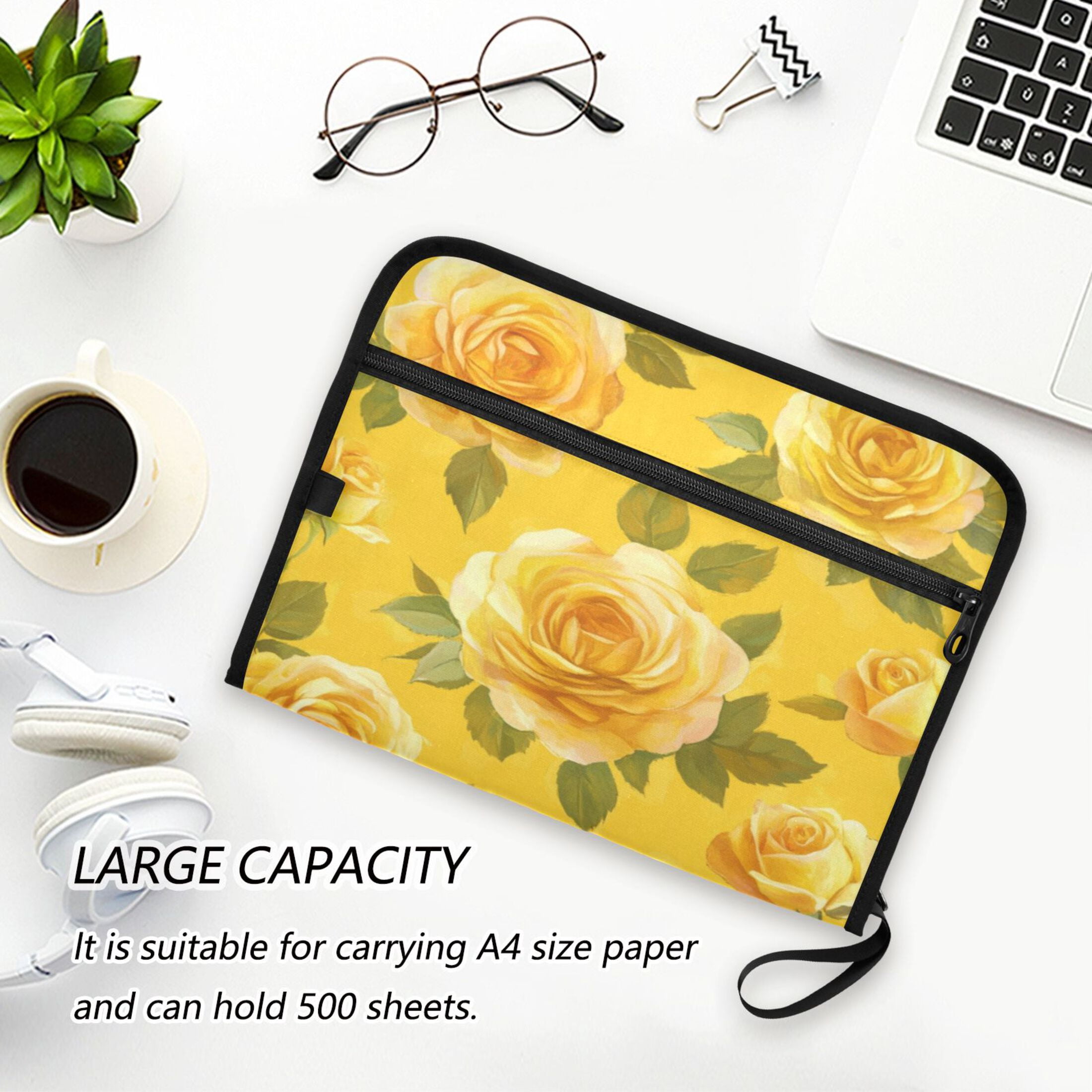 Organ Folder 14.2 x 0.8 x 10.6 Inches 13 Separate Pockets A4 Size Documents Folder A Sort Storage File Manager For The Home Office Beautiful Yellow Roses2