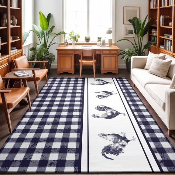 Area Rugs 5'x7', Farmhouse Purple Plaid Carpet Runner Indoor Outdoor Rugs Home Decor Aesthetic, Vintage Country Cock Checkered Non Slip Mats Washable Accent Rug for Living Room Bedroom