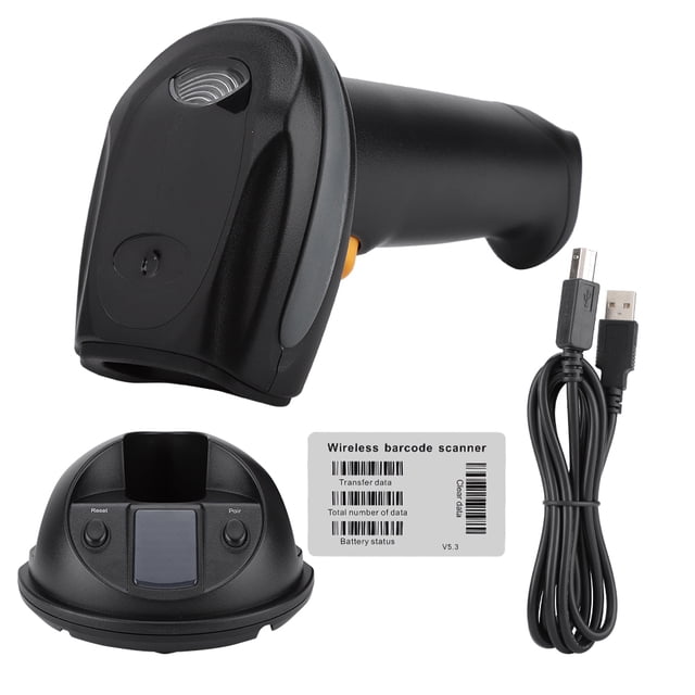 FG WX2800C 433 MHz Escáner inalámbrico Pistola Decodificador de código de barras de 32 bits con base de carga