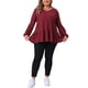 thumbnail image 2 of Blusa Babydoll de Talla Grande para Mujeres Agnes Orinda, Tejido Waffle, Con Volantes en el Dobladillo, Cuello en V, Manga Larga, Casual, Estilo Peplum, 4X Burdeos, 2 of 6